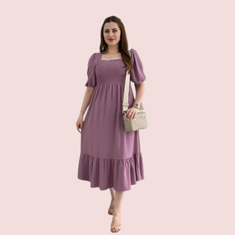 Women Casual Regular Sleeves Crepe Solid Fit and Flare Dress